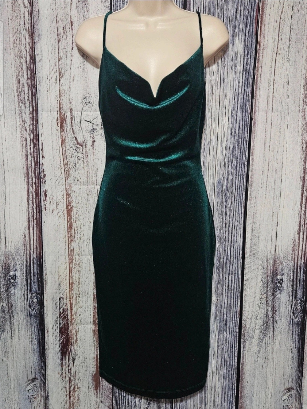 Emerald Green Velvet Cowl Neck Sparkly Midi Dress